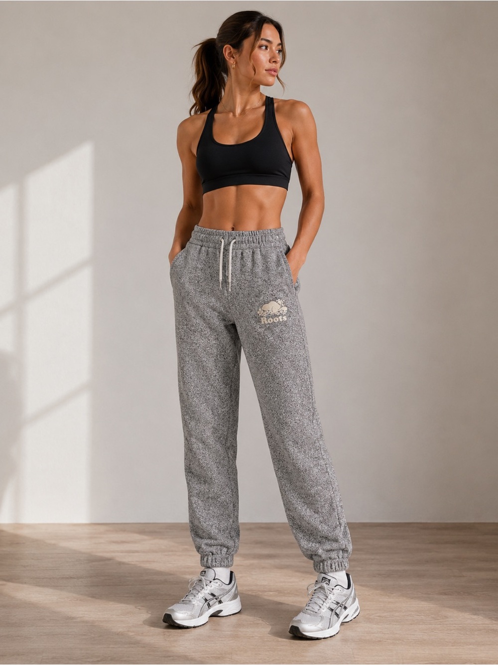 Roots Gray Marled Joggers with Logo